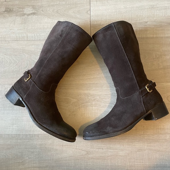Prada Shoes Prada Suede Block Heel Calf High Riding Boots Poshmark